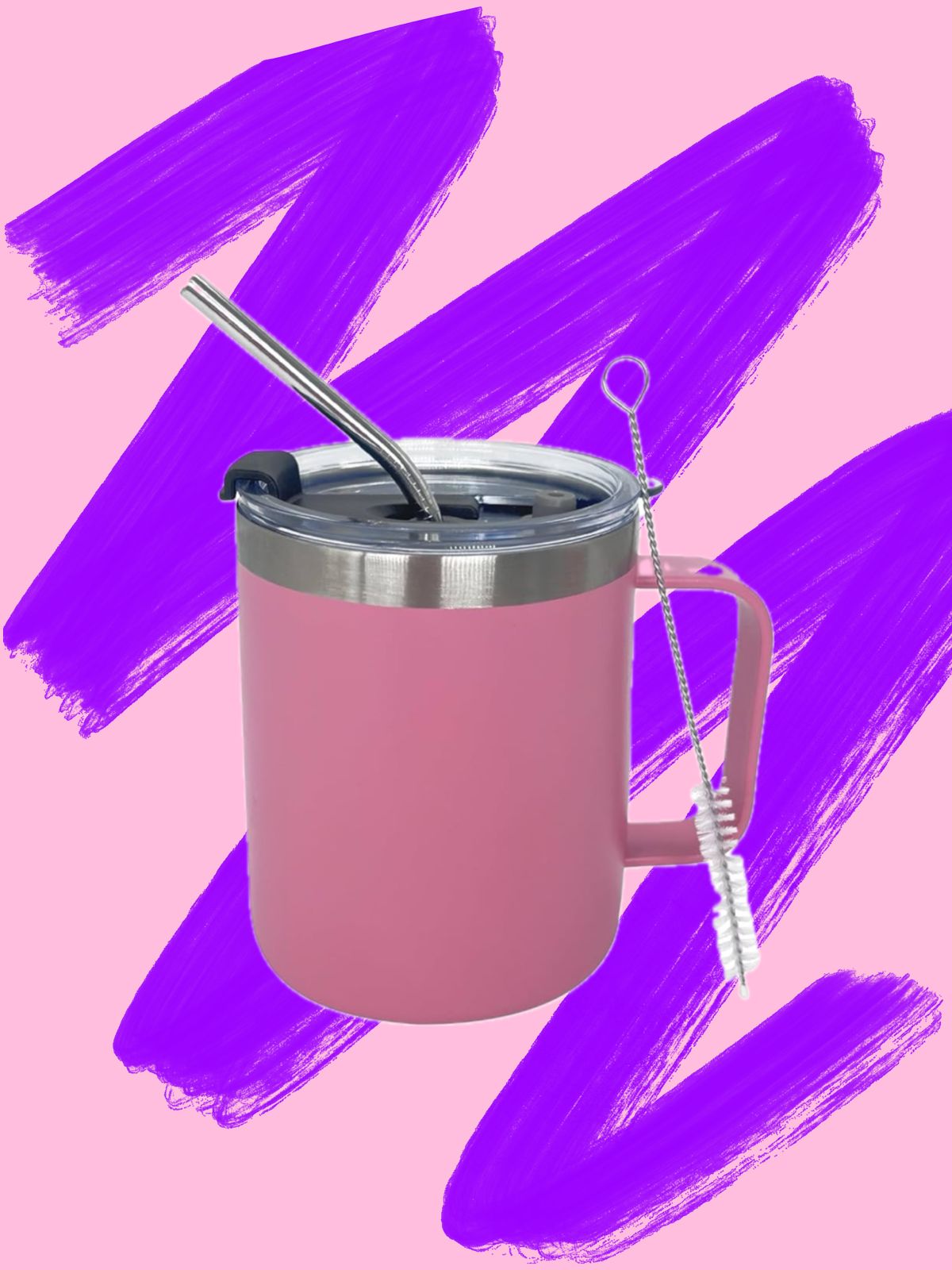 Hand-Painted Stainless Steel Coffee Tumbler With Handle - 12 oz