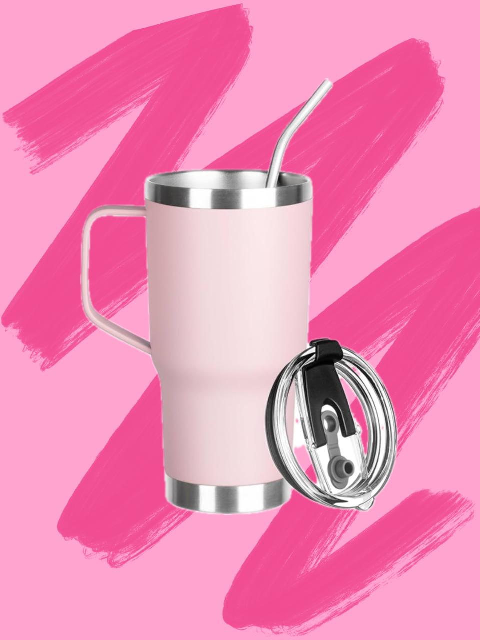 Hand-Painted Stainless Steel Tumbler With Handle – 20 oz