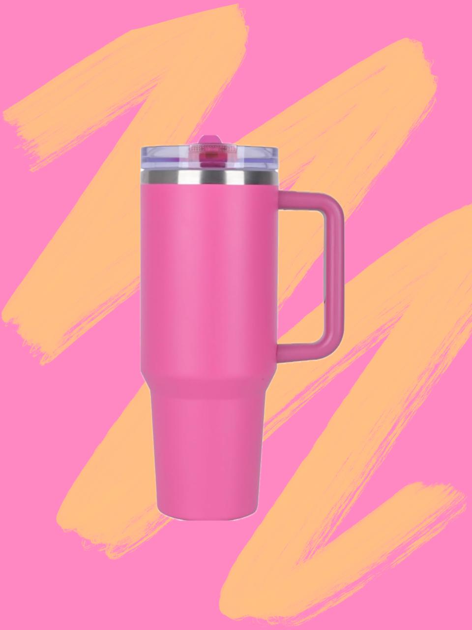 Hand-Painted Tumbler With Handle - 40 oz
